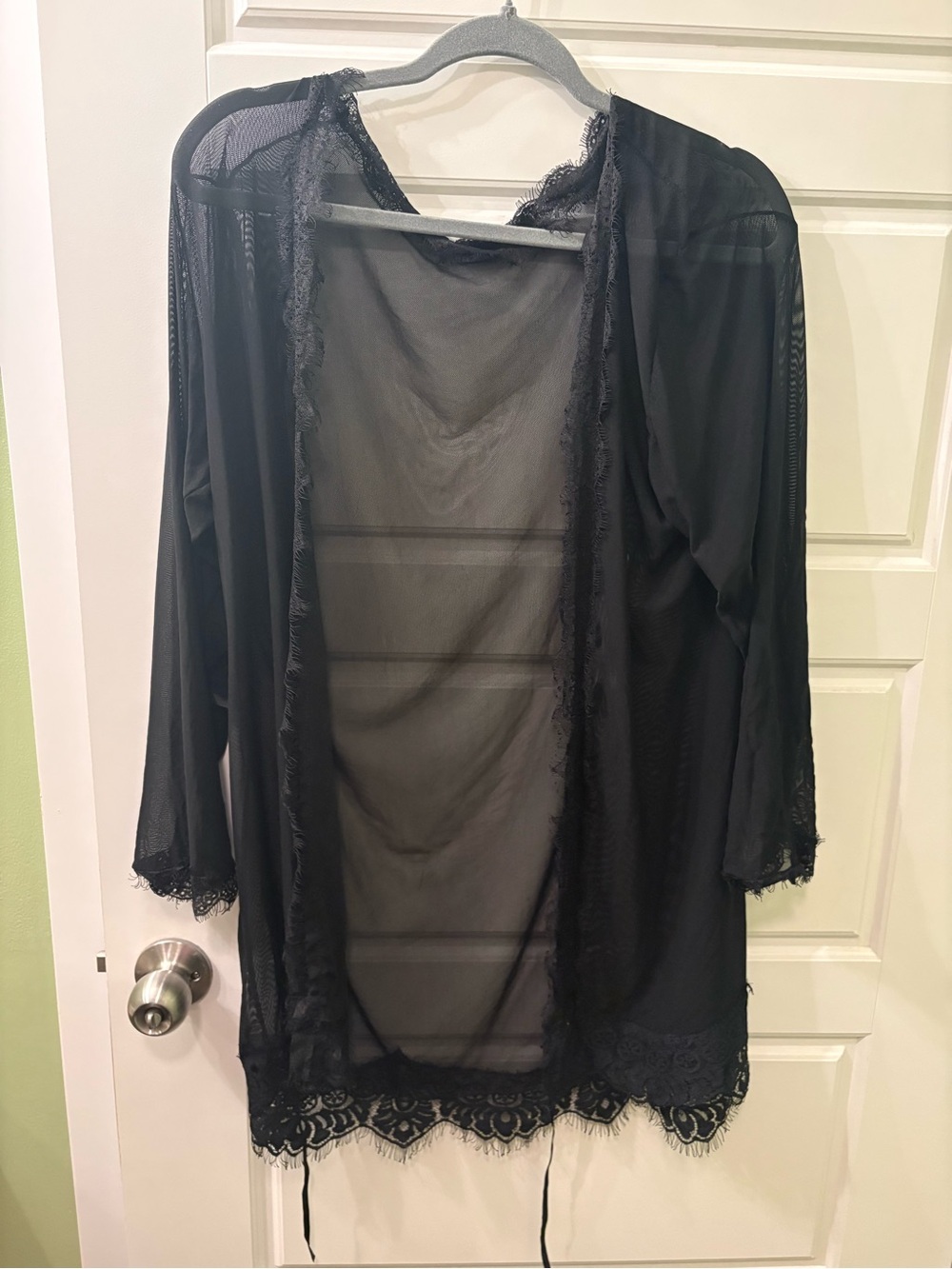 Boho‎ Black Lace-Trim Sheer Robe - Women Intimates & Sleepwear
